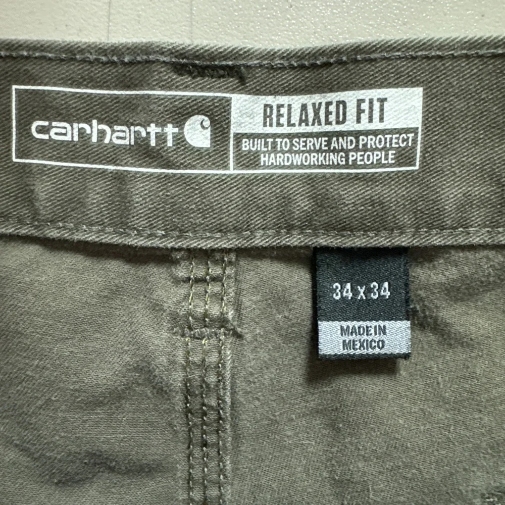 Carhartt Carpenter Relaxed Twill Utility Work Pants Mens‎ Sz 34x34 (32x33) Olive
